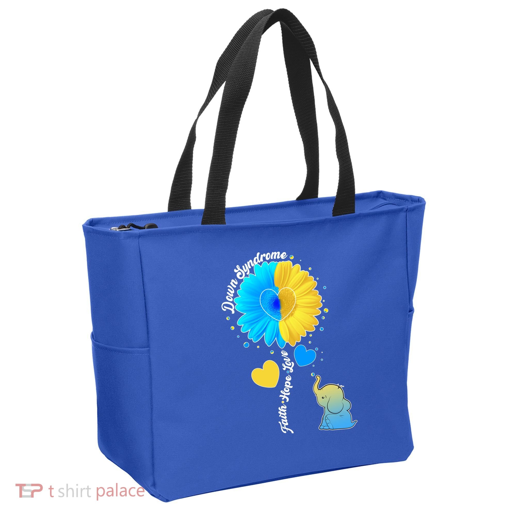 Down Syndrome Awareness Faith Hope Love Flower Elephant Tote Bag