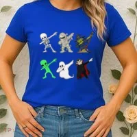 Dabbing Skeleton And Monsters Halloween Dracula Women's T-Shirt thumb 2