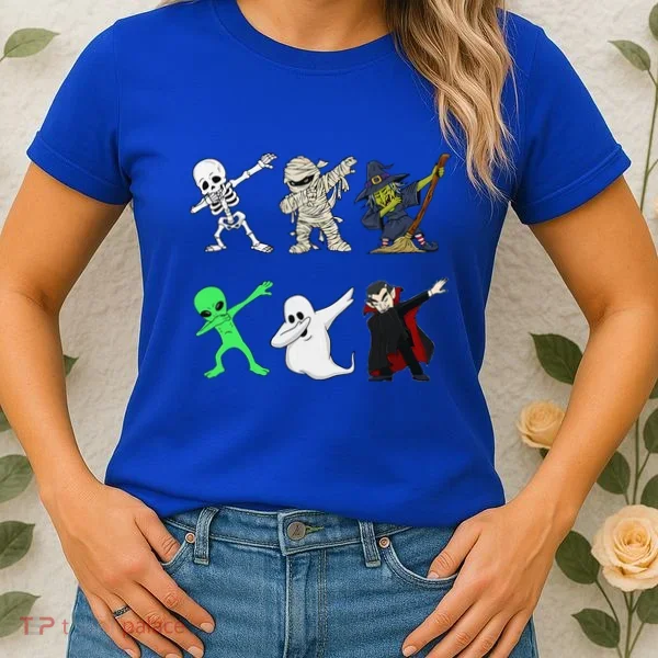 Dabbing Skeleton And Monsters Halloween Dracula Women's T-Shirt