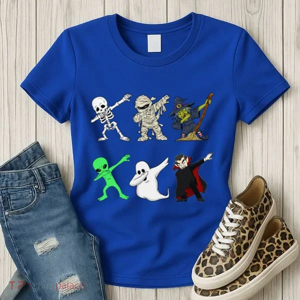 Dabbing Skeleton And Monsters Halloween Dracula Women's T-Shirt