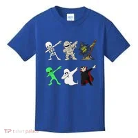 Dabbing Skeleton And Monsters Halloween Dracula Kids T-Shirt thumb 0