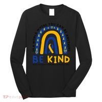 Down Syndrome Awareness Be Kind Blue Yellow Ribbon Rainbow Long Sleeve Shirt thumb 0