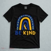 Down Syndrome Awareness Be Kind Blue Yellow Ribbon Rainbow T-Shirt thumb 5