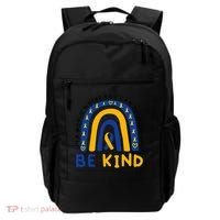 Down Syndrome Awareness Be Kind Blue Yellow Ribbon Rainbow Backpack thumb 0
