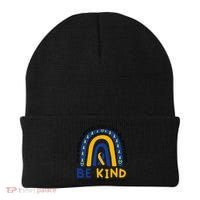 Down Syndrome Awareness Be Kind Blue Yellow Ribbon Rainbow Beanie thumb 0