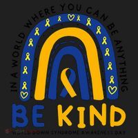 Down Syndrome Awareness Be Kind Blue Yellow Ribbon Rainbow Beanie thumb 2