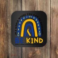 Down Syndrome Awareness Be Kind Blue Yellow Ribbon Rainbow Coaster thumb 0
