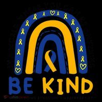 Down Syndrome Awareness Be Kind Blue Yellow Ribbon Rainbow Women's Hoodie thumb 2