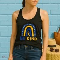 Down Syndrome Awareness Be Kind Blue Yellow Ribbon Rainbow Women's Tank Top thumb 2