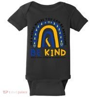 Down Syndrome Awareness Be Kind Blue Yellow Ribbon Rainbow Baby Bodysuit thumb 0