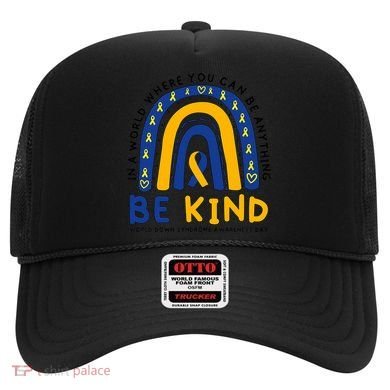 Down Syndrome Awareness Be Kind Blue Yellow Ribbon Rainbow Hat