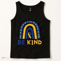 Down Syndrome Awareness Be Kind Blue Yellow Ribbon Rainbow Tank Top thumb 2