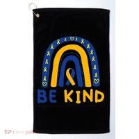 Down Syndrome Awareness Be Kind Blue Yellow Ribbon Rainbow Golf Towel thumb 0