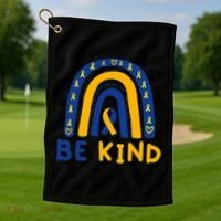 Down Syndrome Awareness Be Kind Blue Yellow Ribbon Rainbow Golf Towel thumb 1