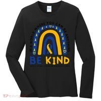 Down Syndrome Awareness Be Kind Blue Yellow Ribbon Rainbow Women's Long Sleeve Shirt thumb 0