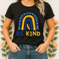 Down Syndrome Awareness Be Kind Blue Yellow Ribbon Rainbow Women's T-Shirt thumb 2