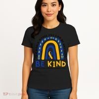 Down Syndrome Awareness Be Kind Blue Yellow Ribbon Rainbow Women's T-Shirt thumb 4