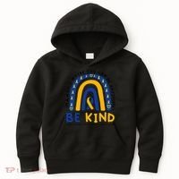 Down Syndrome Awareness Be Kind Blue Yellow Ribbon Rainbow Kids Hoodie thumb 0