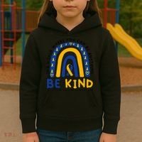 Down Syndrome Awareness Be Kind Blue Yellow Ribbon Rainbow Kids Hoodie thumb 3