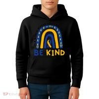 Down Syndrome Awareness Be Kind Blue Yellow Ribbon Rainbow Kids Hoodie thumb 4