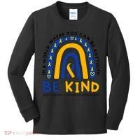 Down Syndrome Awareness Be Kind Blue Yellow Ribbon Rainbow Kids Long Sleeve Shirt thumb 0