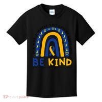 Down Syndrome Awareness Be Kind Blue Yellow Ribbon Rainbow Kids T-Shirt thumb 0
