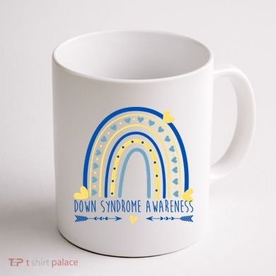 Down Syndrome Awareness Rainbow Heart Coffee Mug back