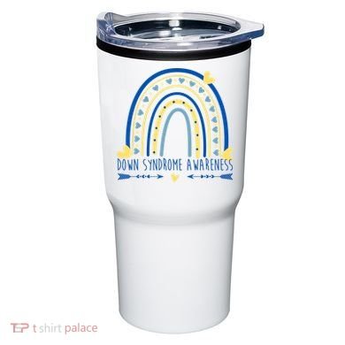 Down Syndrome Awareness Rainbow Heart Tumbler