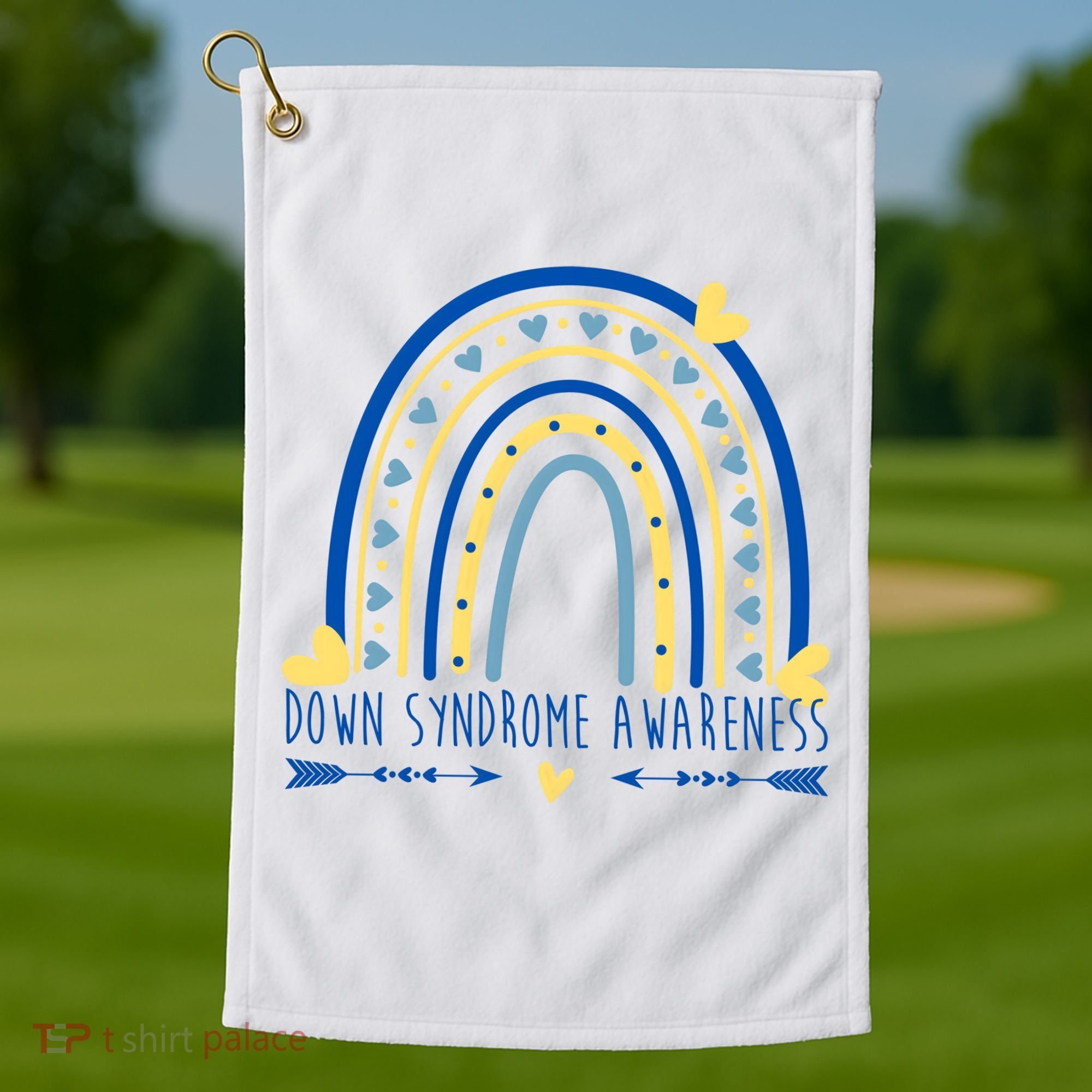 Down Syndrome Awareness Rainbow Heart Golf Towel