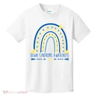 Down Syndrome Awareness Rainbow Heart Kids T-Shirt thumb 0