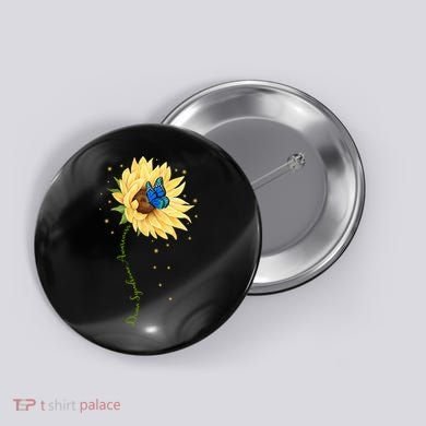 Down Syndrome Awareness Sunflower Butterfly Button