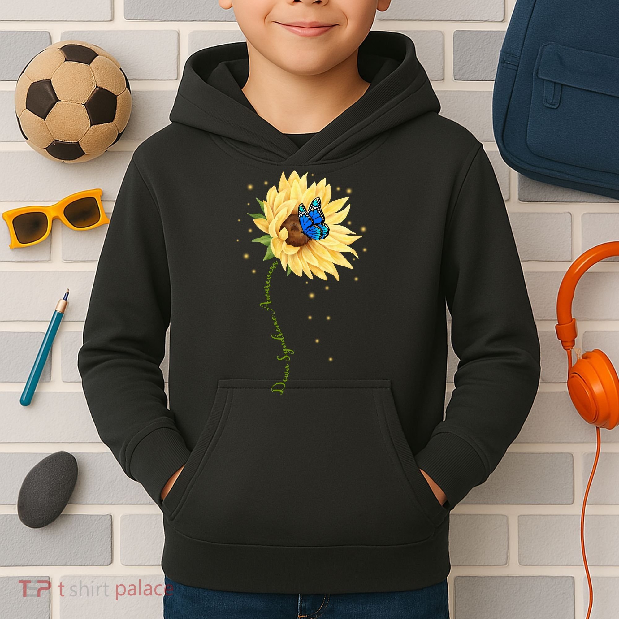 Down Syndrome Awareness Sunflower Butterfly Kids Hoodie