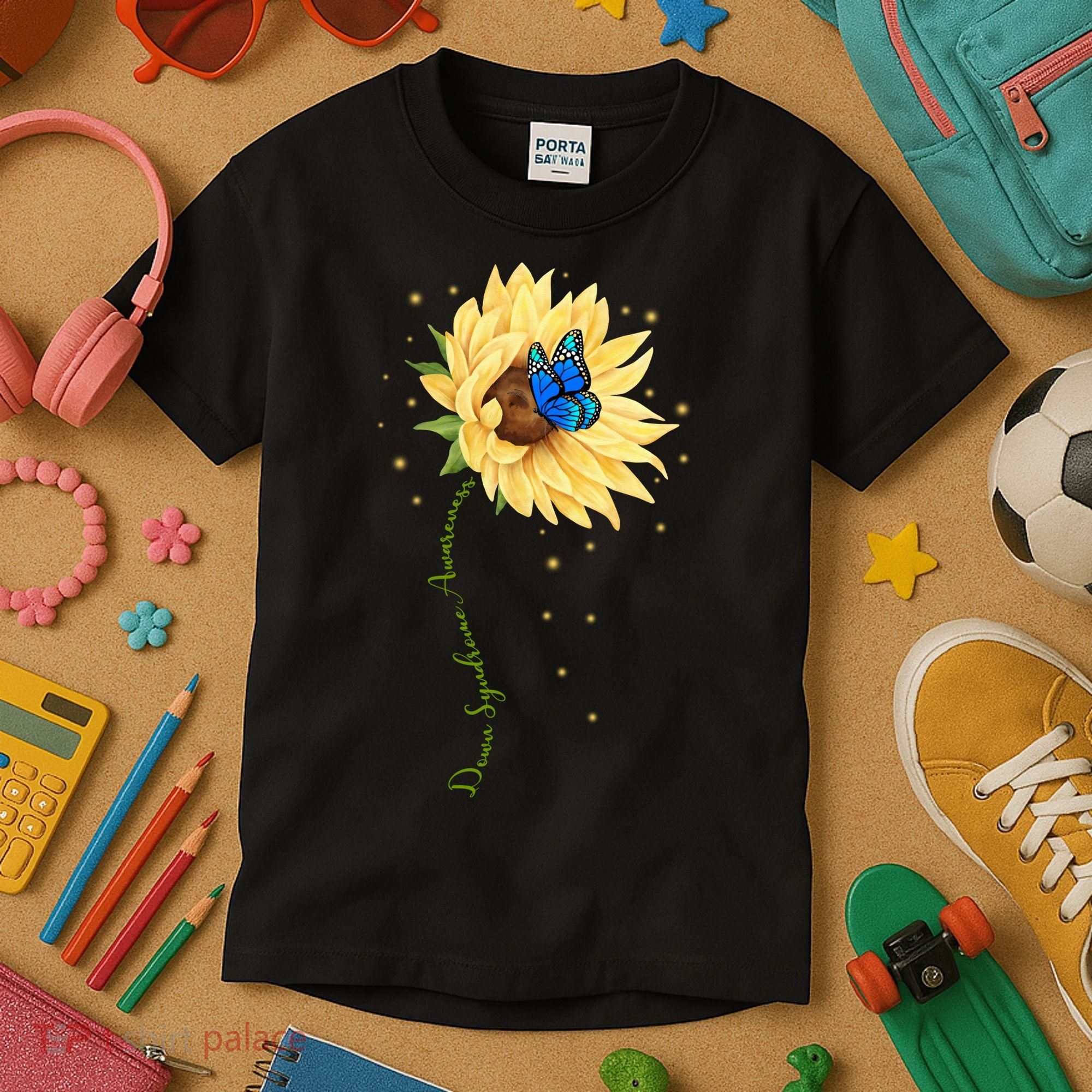 Down Syndrome Awareness Sunflower Butterfly Kids T-Shirt