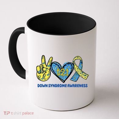 Down Syndrome Awareness T21 Peace Love Ribbon Coffee Mug