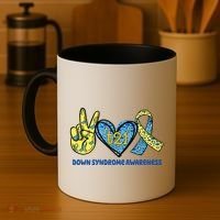 Down Syndrome Awareness T21 Peace Love Ribbon Coffee Mug thumb 4