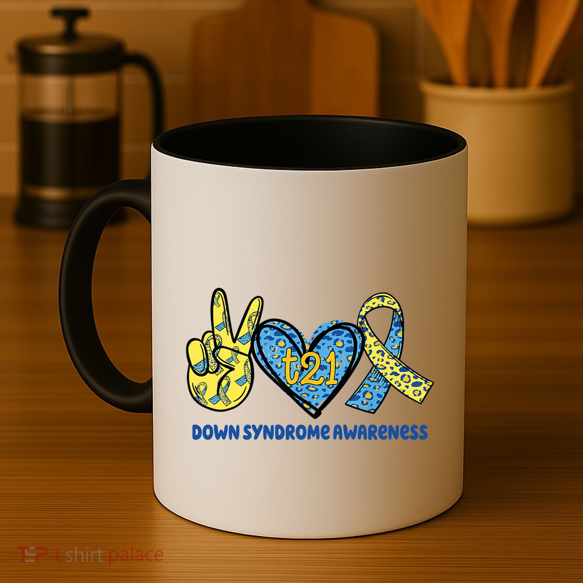Down Syndrome Awareness T21 Peace Love Ribbon Coffee Mug