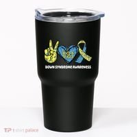 Down Syndrome Awareness T21 Peace Love Ribbon Tumbler thumb 0