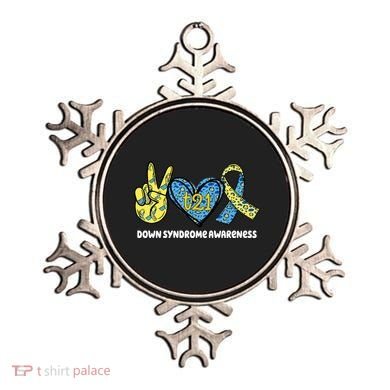 Down Syndrome Awareness T21 Peace Love Ribbon Ornament