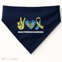 Down Syndrome Awareness T21 Peace Love Ribbon USA-Made Doggie Bandana thumb 0
