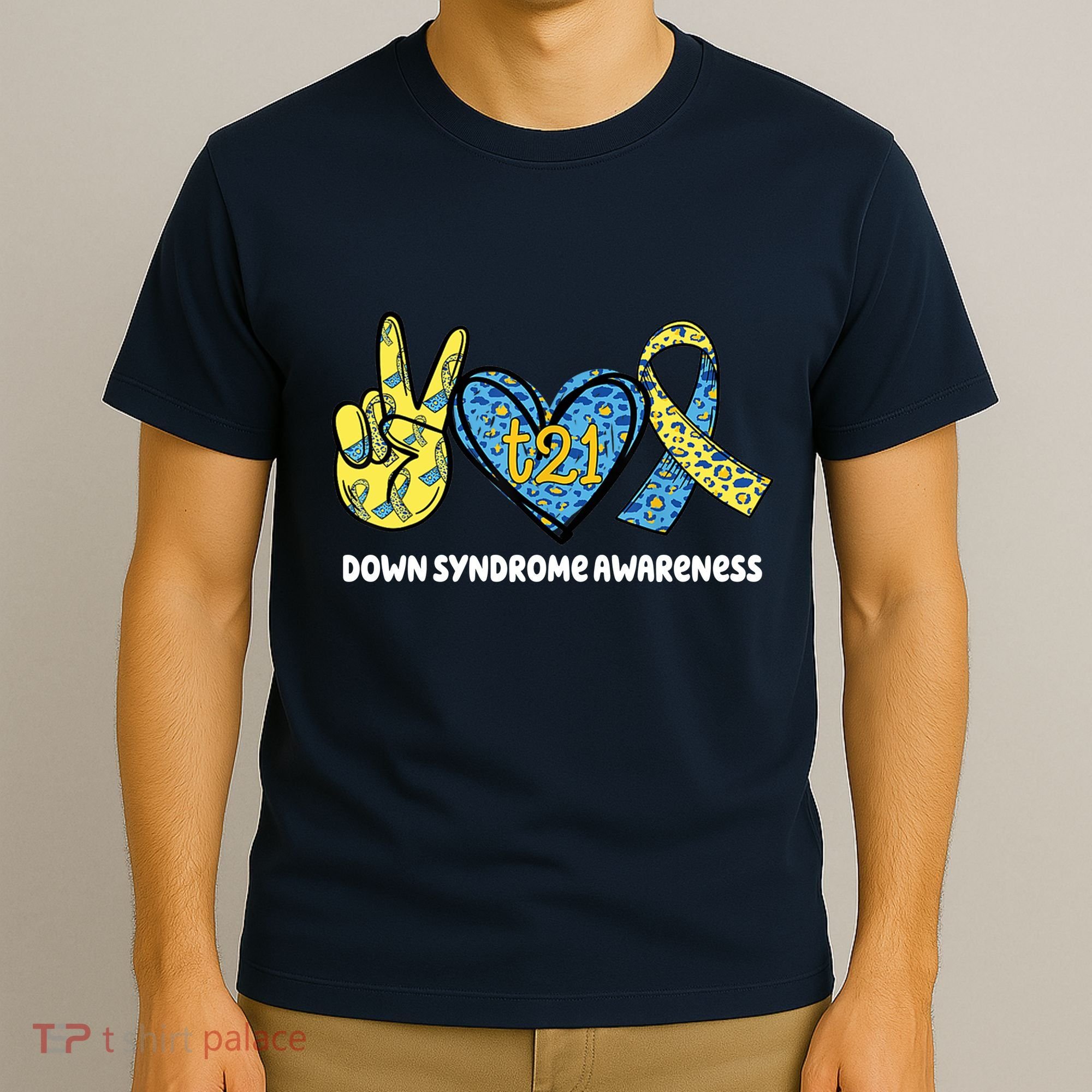 Down Syndrome Awareness T21 Peace Love Ribbon T-Shirt