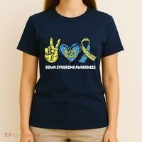 Down Syndrome Awareness T21 Peace Love Ribbon T-Shirt thumb 4