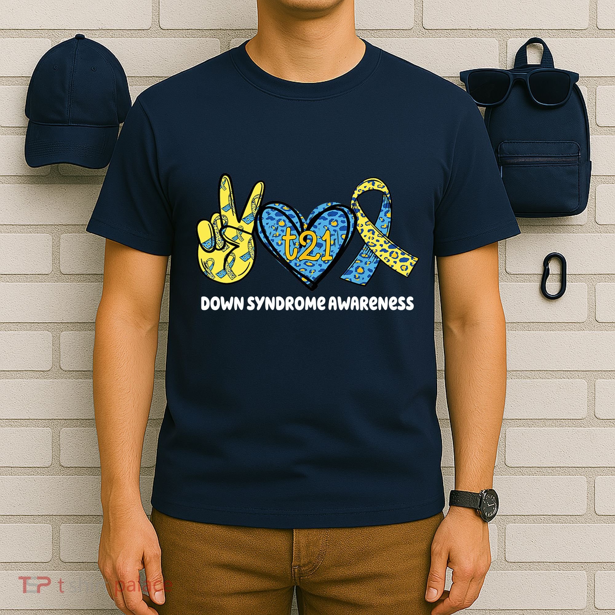 Down Syndrome Awareness T21 Peace Love Ribbon T-Shirt