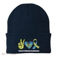 Down Syndrome Awareness T21 Peace Love Ribbon Beanie thumb 0