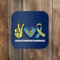 Down Syndrome Awareness T21 Peace Love Ribbon Coaster thumb 0