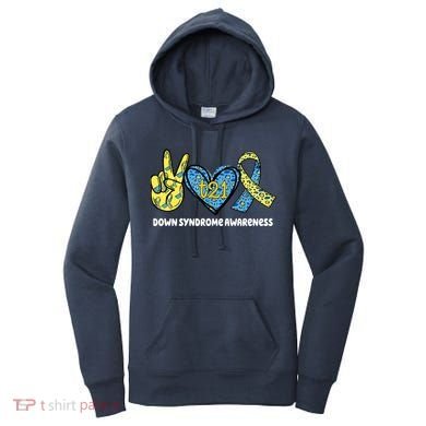 Down Syndrome Awareness T21 Peace Love Ribbon Women's Hoodie