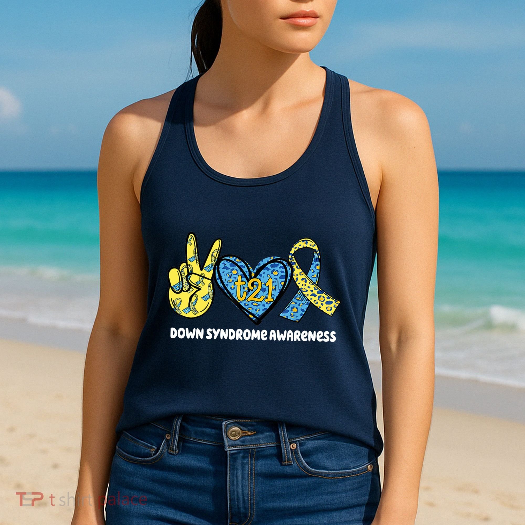 Down Syndrome Awareness T21 Peace Love Ribbon Women's Tank Top