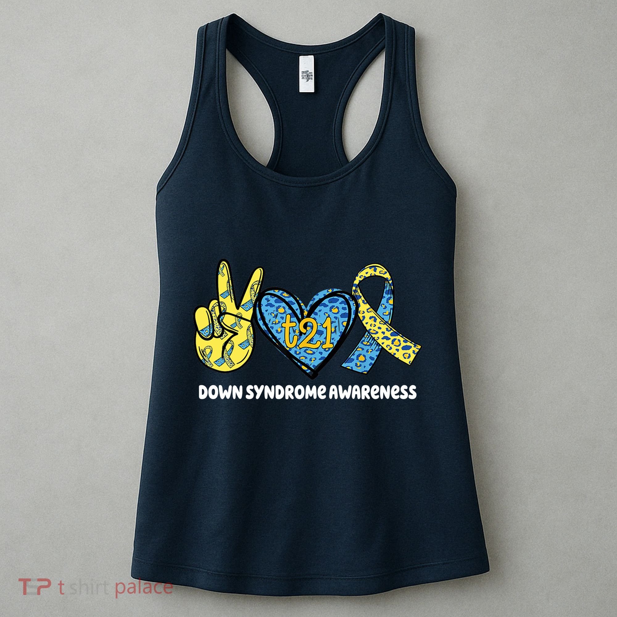 Down Syndrome Awareness T21 Peace Love Ribbon Women's Tank Top
