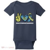 Down Syndrome Awareness T21 Peace Love Ribbon Baby Bodysuit thumb 0