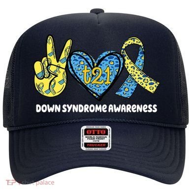 Down Syndrome Awareness T21 Peace Love Ribbon Hat