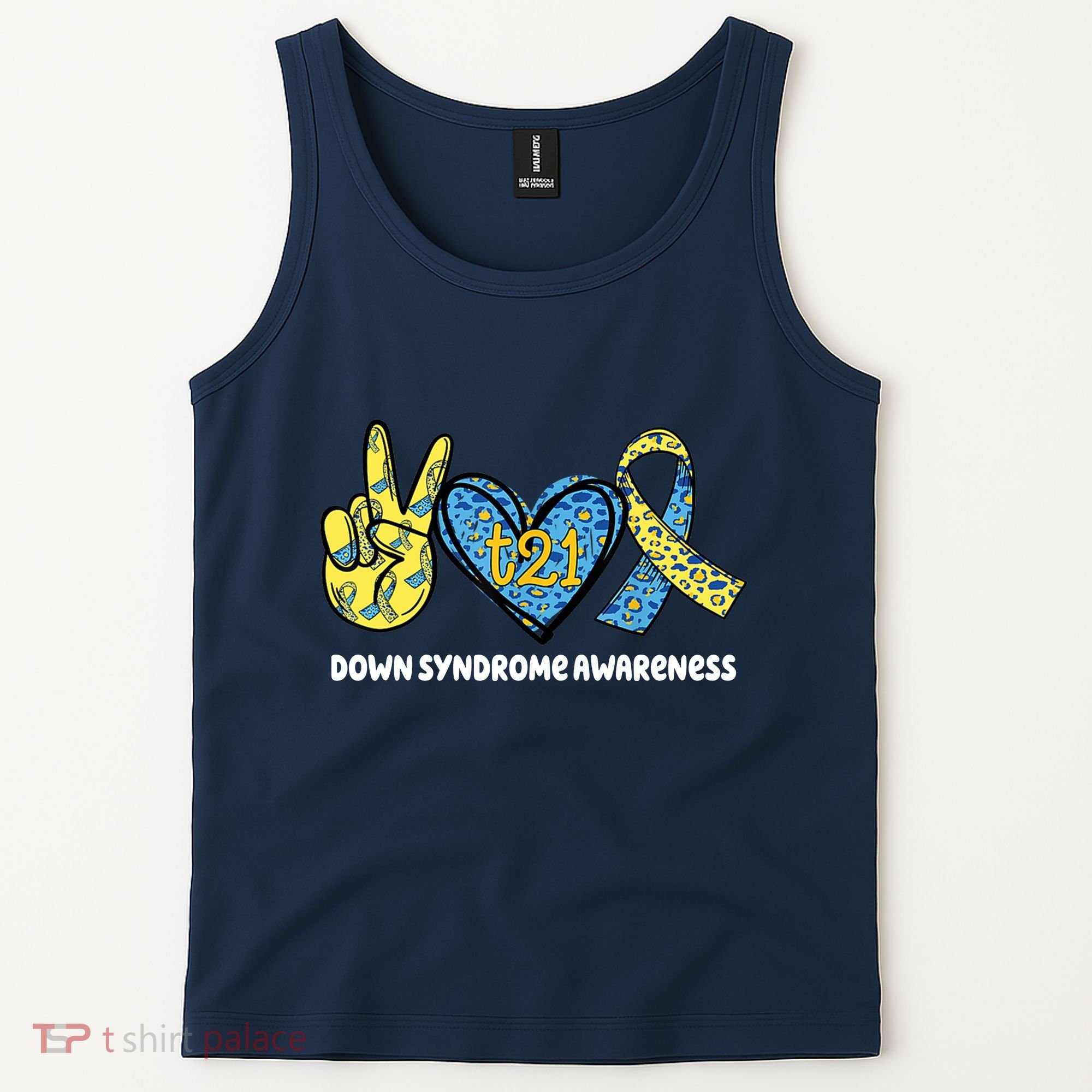 Down Syndrome Awareness T21 Peace Love Ribbon Tank Top